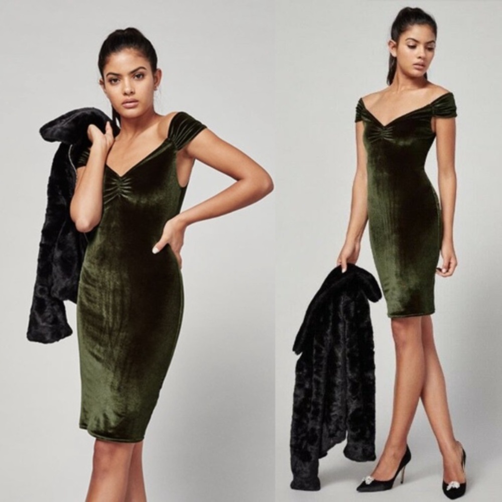 Reformation Ginger Velvet Bodycon Midi Dress Emerald size XS 🦜💚🦚
